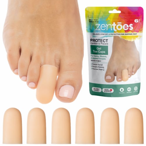 ZenToes 6 Pack Gel Toe Caps - Cushions and Protects Toes from Rubbing - (Small, Beige) Perspective: bottom