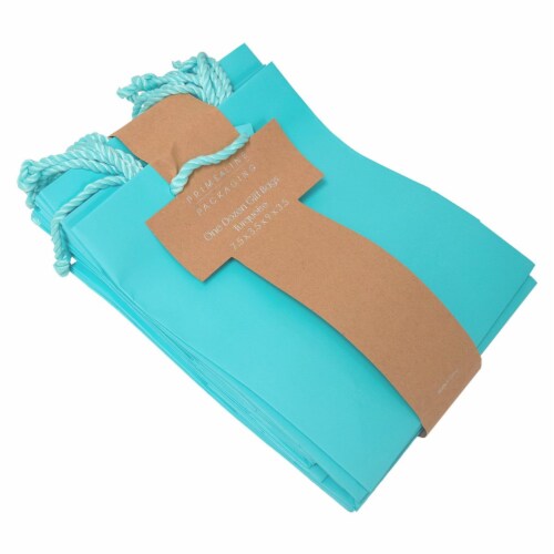 Occasionall Designer Turquoise Paper Gift Wrap Bags with Handles Solid Colors 12Pcs 7.5x3.5x9 Perspective: bottom