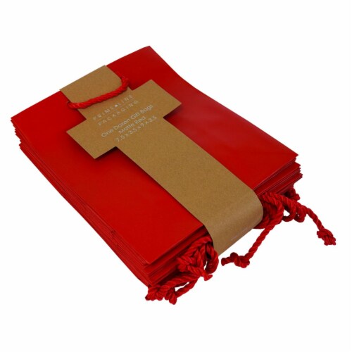 Occasionall Designer Red Paper Gift Wrap Bags with Handles Solid Colors Bulk 12Pack 7.5x3.5x9 Perspective: bottom