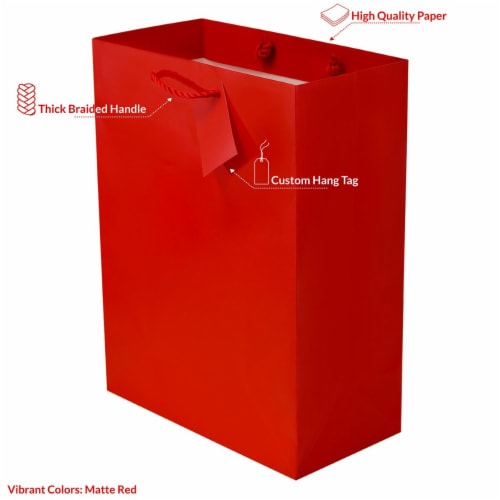Occasionall Designer Red Paper Gift Wrap Bags with Handles Solid Colors Bulk 12 Pcs 10x5x13x5 Perspective: bottom