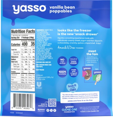 Yasso Vanilla Bean Frozen Greek Yogurt Poppables Perspective: bottom