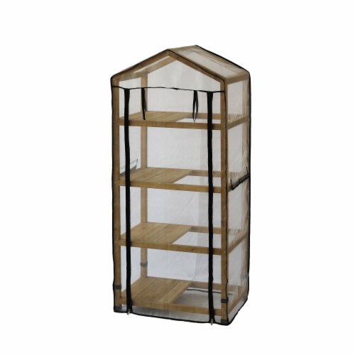 VT Nursery - 4 Tier Wooden Greenhouse FSC 100% Natural (with PE cover) Perspective: bottom