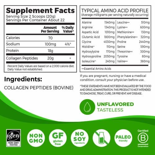 Orgain Hydrolyzed Grass Fed 20g Collagen Peptides Powder, Unflavored Perspective: bottom
