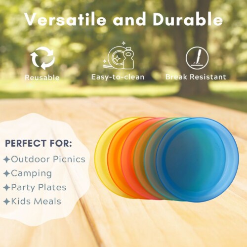 Colorful Plastic Reusable 10 inch Dinner Plates, 4 Pack Perspective: bottom