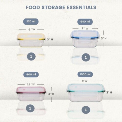 Premium Borosilcate Glass Meal Prep Food Containers with Snap Locking Lids, 8 Piece Set Perspective: bottom