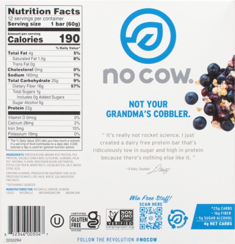 no cow® Dairy Free Blueberry Cobbler Protein Bars Perspective: bottom