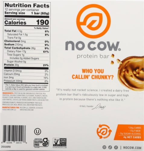 no cow® Dairy Free Chunky Peanut Butter Protein Bars Perspective: bottom