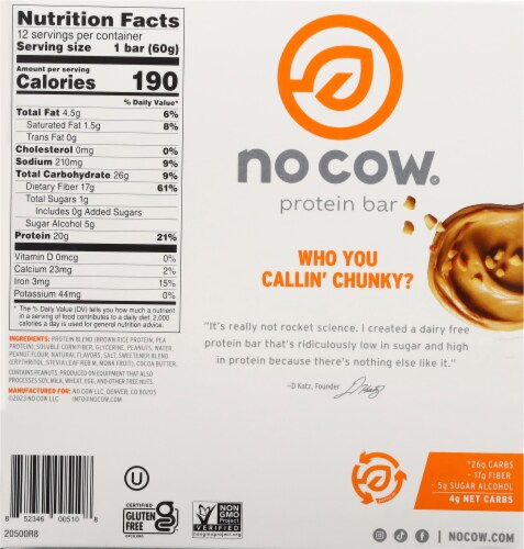 no cow® Dairy Free Chunky Peanut Butter Protein Bars Perspective: bottom