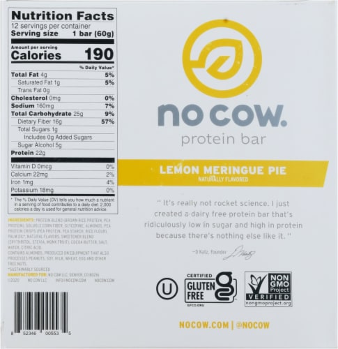 no cow® Dairy Free Lemon Meringue Pie Protein Bars Perspective: bottom