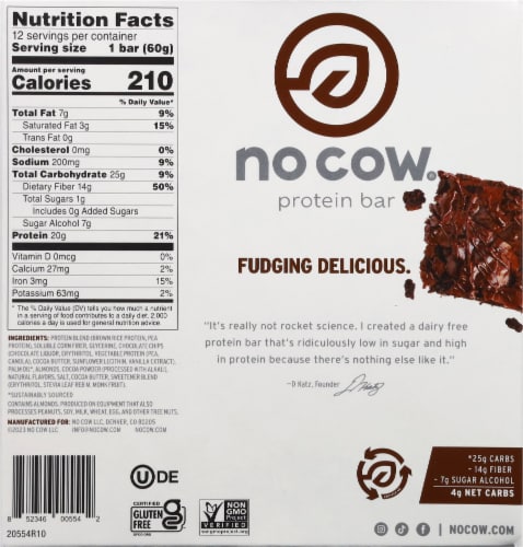no cow® Dairy Free Chocolate Fudge Brownie Protein Bars Perspective: bottom