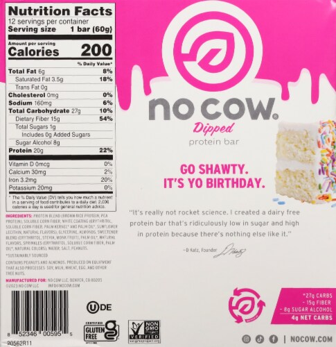 no cow® Dairy Free Birthday Cake Protein Bars Perspective: bottom