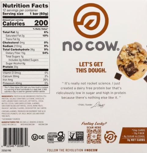 no cow Chocolate Chip Cookie Dough Protein Bars Perspective: bottom