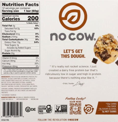 no cow Chocolate Chip Cookie Dough Protein Bars Perspective: bottom