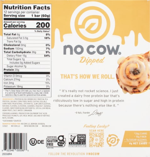 no cow® Dairy Free Sticky Cinnamon Roll Protein Bars Perspective: bottom
