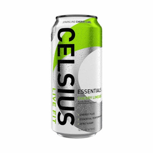 CELSIUS ESSENTIALS™ Sparkling Cherry Limeade Energy Drink Can Perspective: bottom