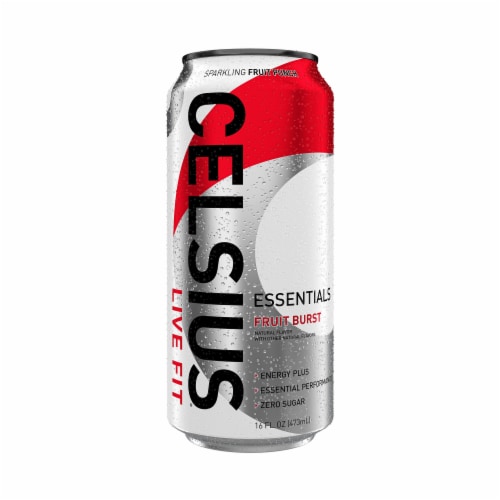 CELSIUS ESSENTIALS Sparkling Fruit Burst Energy Drink Can Perspective: bottom