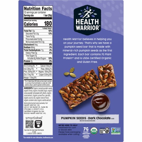 Health Warrior™ Organic Dark Chocolate Pumpkin Seed Bars Perspective: bottom