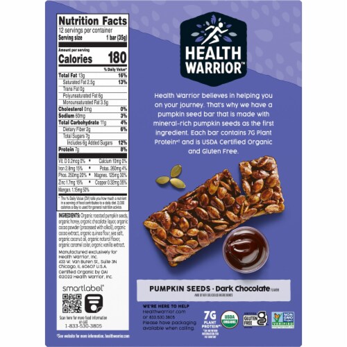 Health Warrior Dark Chocolate Peanut Pumpkin Seed Bars Perspective: bottom