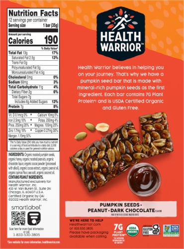 Health Warrior® Organic Dark Chocolate Peanut Pumpkin Seed Bars Perspective: bottom