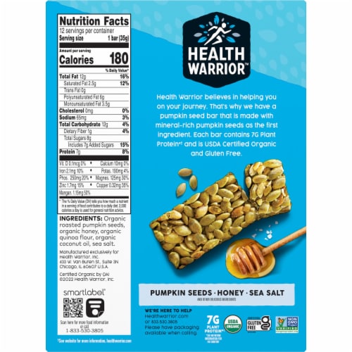 Health Warrior Organic Honey Sea Salt Pumpkin Seeds Bars Perspective: bottom