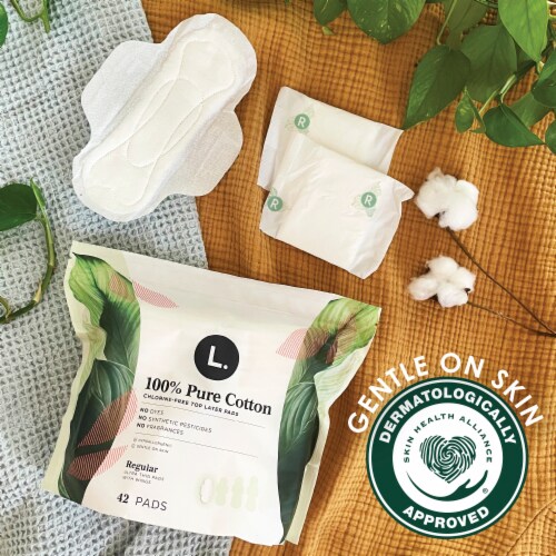L. Chlorine Free Organic Cotton Ultra Thin Pads with Wings Regular Absorbency Perspective: bottom