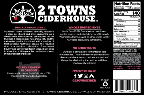 2 Towns Ciderhouse Prickly Pearadise Cider Perspective: bottom