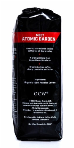 Oakland Coffee Atomic Garden Organic Ground Medium-Dark Roast- 12oz Bag Perspective: bottom