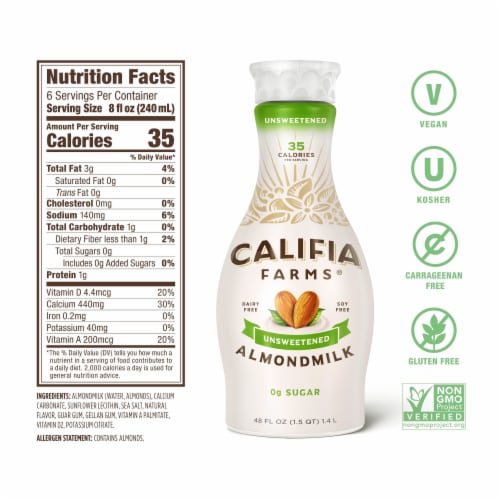 Califia Farms® Dairy Free Unsweetened Plain Almond Milk Perspective: bottom