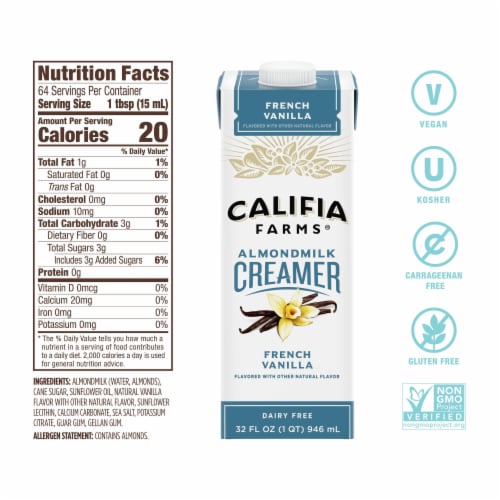 Califia Farms French Vanilla Almond Milk Coffee Creamer Perspective: bottom