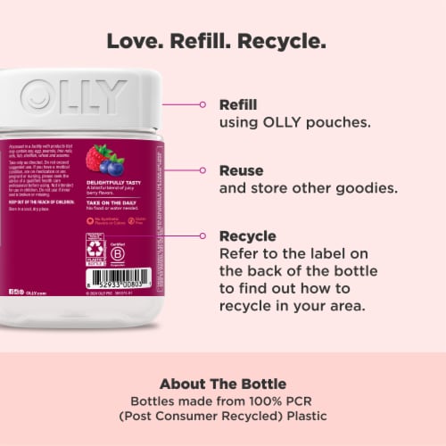 OLLY Women's Multivitamin Berry Flavor Gummy Vitamin Supplement Perspective: bottom