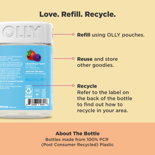 OLLY Kids Multivitamin and Probiotic Berry Flavor Gummy Vitamin Supplement Perspective: bottom
