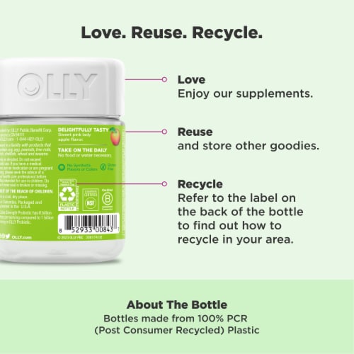 OLLY Extra Strength Probiotic Apple Flavor Gummy Supplement Perspective: bottom