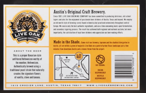 Live Oak Brewing Company Hefeweizen Bavarian-Style Weissbier Beer Perspective: bottom