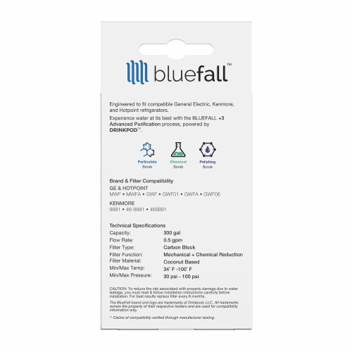 GE MWF 5PK Refrigerator Water Filter Compatible by BlueFall Perspective: bottom
