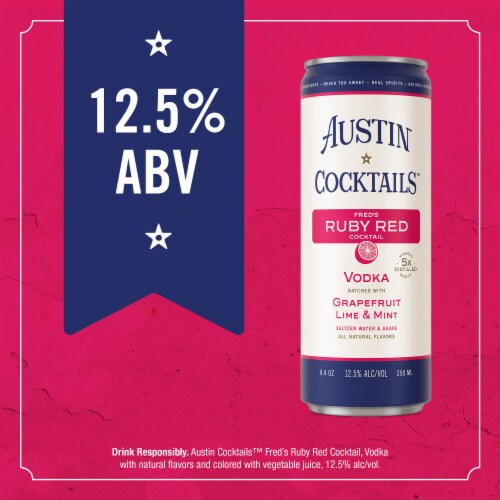 Austin Cocktails Grapefruit Lime and Mint Fred's Sparkling Ruby Red Vodka Canned Cocktail 4 Cans Perspective: bottom