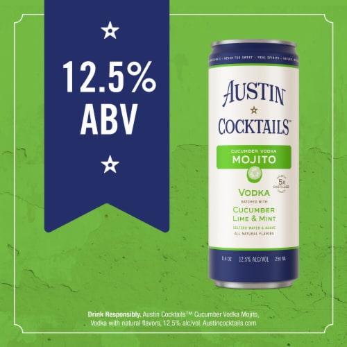 Austin Cocktails Cucumber Lime and Mint Cucumber Vodka Sparkling Mojito Canned Cocktail 4 Cans Perspective: bottom