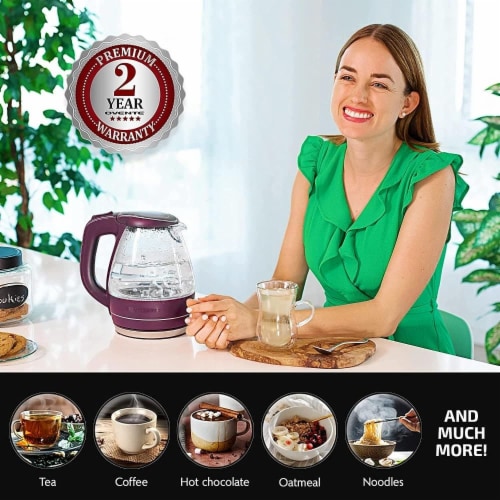 Ovente Glass Electric Kettle with LED Light and Auto Shut-off, Purple 1.5L Perspective: bottom
