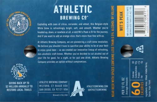 Athletic Brewing Co.® Wit's Peak Belgian Style White Non-Alcoholic Beer Perspective: bottom