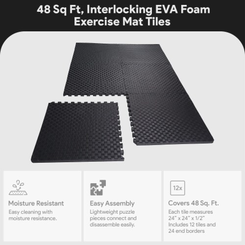 1/2in Thick 48 Sq Ft Rubber Top High Density EVA Foam Exercise Gym Mats  Non-slip 12 Pcs - Interlocking Puzzle Floor Tiles for Home Gym Heavy  Workout