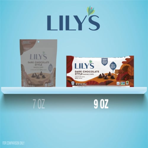 LILY'S Dark Chocolate Style No Sugar Added Baking Chips Bag Perspective: bottom