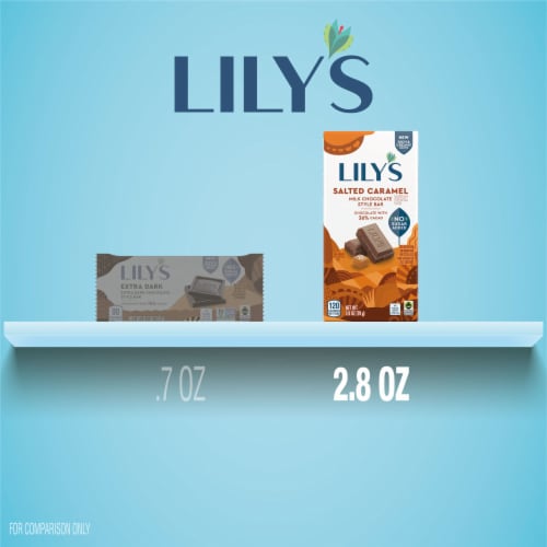 LILY'S Salted Caramel Flavored Milk Chocolate Style No Sugar Added Sweets Bar Perspective: bottom