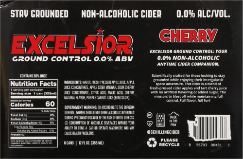 Schilling Excelsior Ground Control 0.0 % ABV Cherry Non-Alcoholic Cider Perspective: bottom
