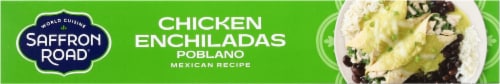 Saffron Road® Chicken Enchiladas Poblano with Black Beans & Rice Gluten-Free Frozen Meal Perspective: bottom