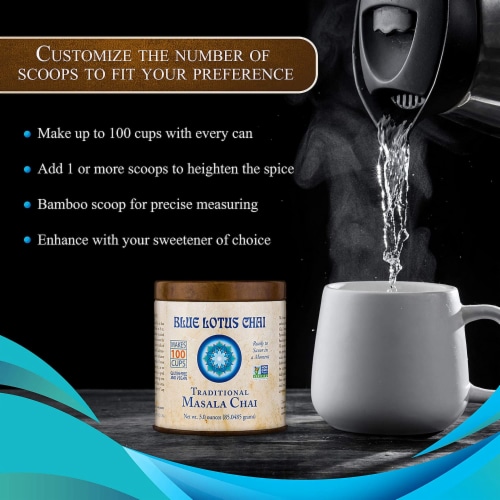Blue Lotus Chai Traditional Masala Chai Powder Perspective: bottom