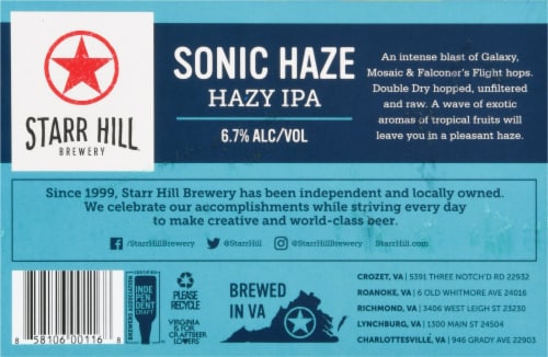 Starr Hill® Brewery Sonic Haze Hazy India Pale Ale Perspective: bottom