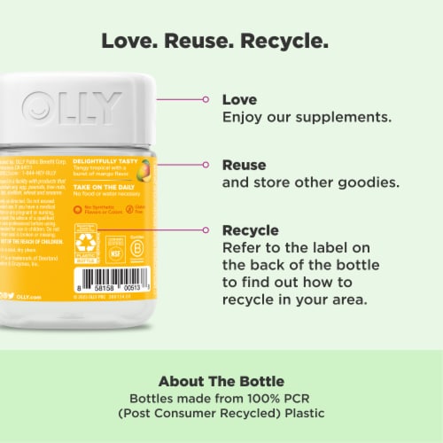 OLLY Probiotic Mango Flavor Gummy Supplement One Billion Live Cultures Perspective: bottom