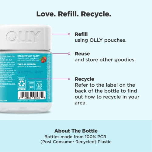 OLLY Goodbye Stress Berry Flavor Gummy Supplement GABA and L-Theanine Perspective: bottom