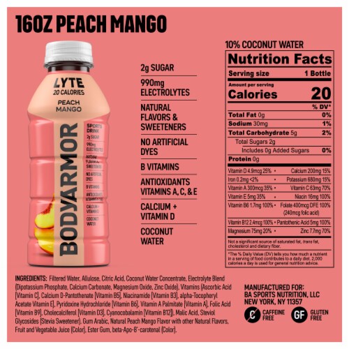 BODYARMOR® Lyte Peach Mango Sports Drink Bottles Perspective: bottom