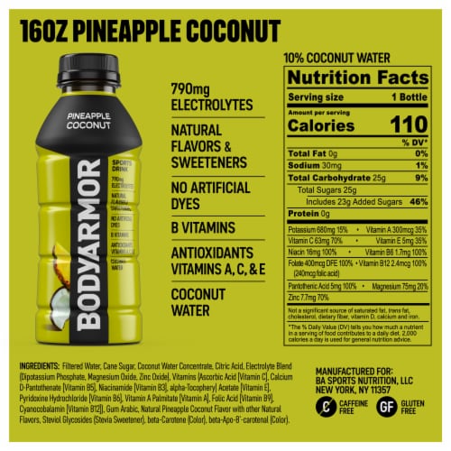 BODYARMOR® Sports Drink Pineapple Coconut Bottle Perspective: bottom