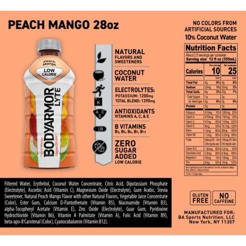 BODYARMOR Lyte Peach Mango Electrolyte Sports Drink Bottle Perspective: bottom